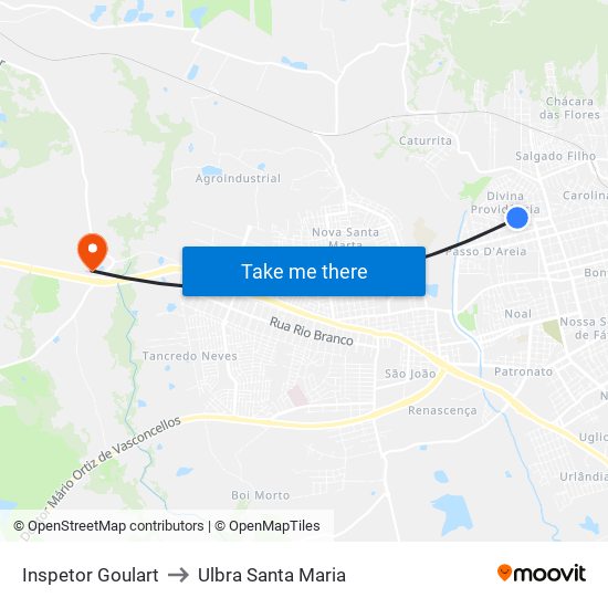 Inspetor Goulart to Ulbra Santa Maria map