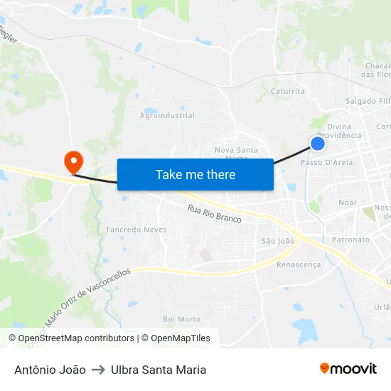 Antônio João to Ulbra Santa Maria map