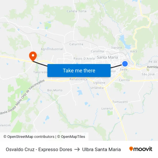 Osvaldo Cruz - Expresso Dores to Ulbra Santa Maria map