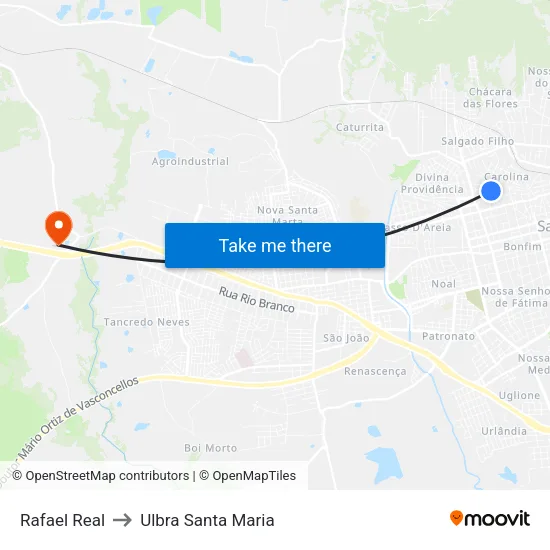 Rafael Real to Ulbra Santa Maria map