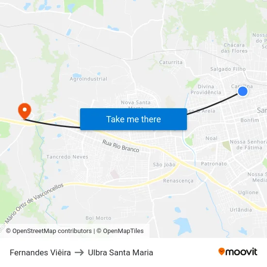 Fernandes Viêira to Ulbra Santa Maria map