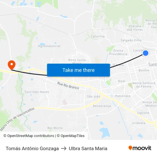 Tomás Antônio Gonzaga to Ulbra Santa Maria map