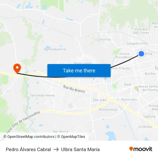 Pedro Álvares Cabral to Ulbra Santa Maria map