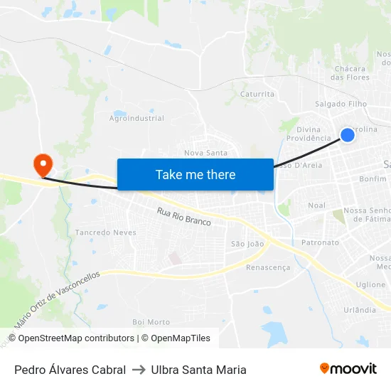 Pedro Álvares Cabral to Ulbra Santa Maria map