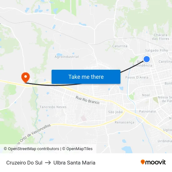 Cruzeiro Do Sul to Ulbra Santa Maria map