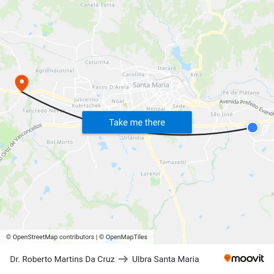 Dr. Roberto Martins Da Cruz to Ulbra Santa Maria map