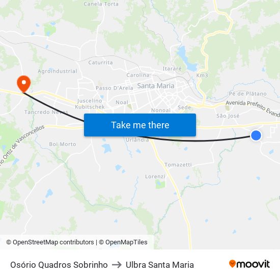 Osório Quadros Sobrinho to Ulbra Santa Maria map