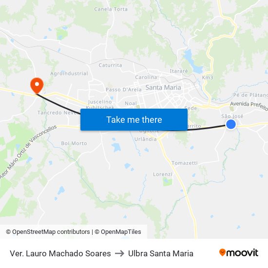 Ver. Lauro Machado Soares to Ulbra Santa Maria map