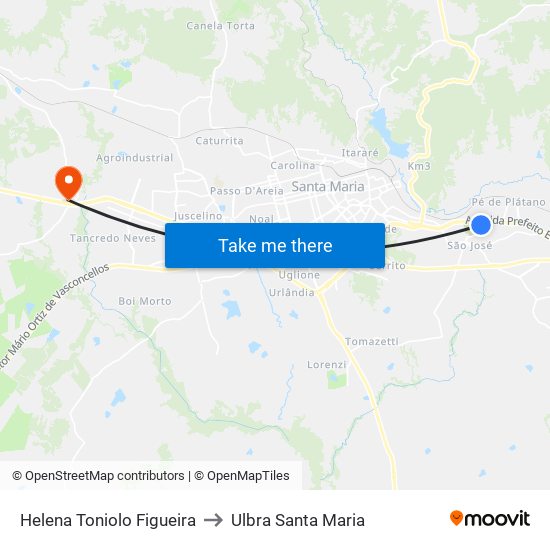Helena Toniolo Figueira to Ulbra Santa Maria map