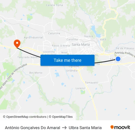 Antônio Gonçalves Do Amaral to Ulbra Santa Maria map