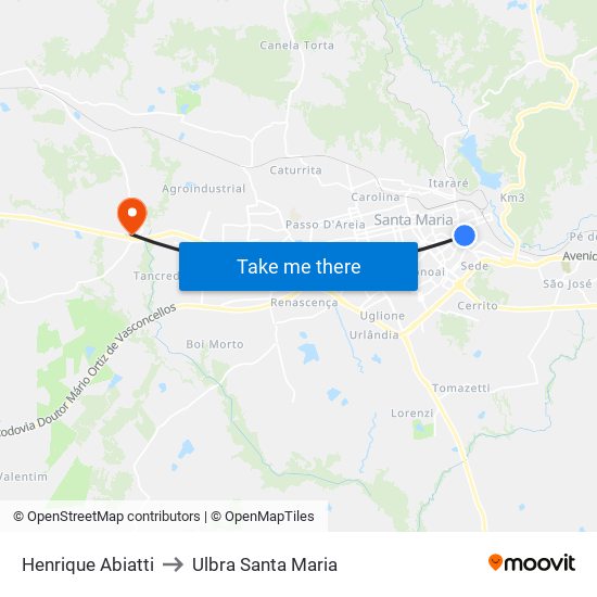 Henrique Abiatti to Ulbra Santa Maria map