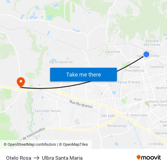 Otelo Rosa to Ulbra Santa Maria map