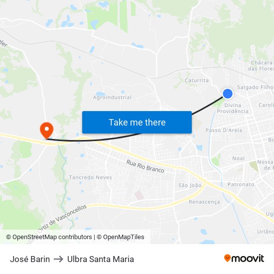 José Barin to Ulbra Santa Maria map