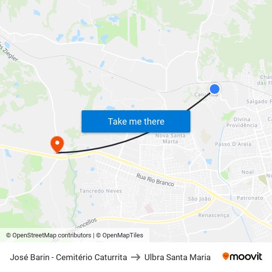 José Barin - Cemitério Caturrita to Ulbra Santa Maria map