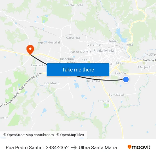 Rua Pedro Santini, 2334-2352 to Ulbra Santa Maria map