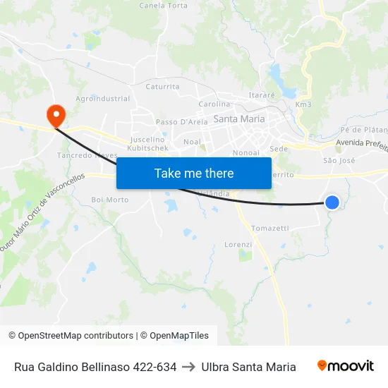 Rua Galdino Bellinaso 422-634 to Ulbra Santa Maria map