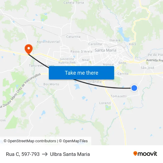 Rua C, 597-793 to Ulbra Santa Maria map