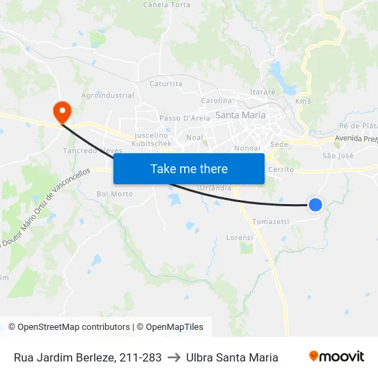 Rua Jardim Berleze, 211-283 to Ulbra Santa Maria map