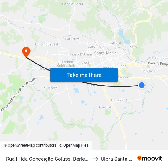 Rua Hilda Conceição Colussi Berleze, 1-209 to Ulbra Santa Maria map