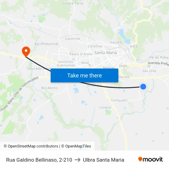 Rua Galdino Bellinaso, 2-210 to Ulbra Santa Maria map