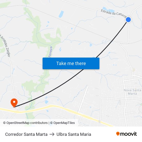 Corredor Santa Marta to Ulbra Santa Maria map