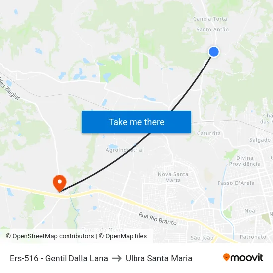 Ers-516 - Gentil Dalla Lana to Ulbra Santa Maria map