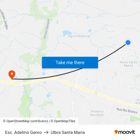 Esc. Adelmo Genro to Ulbra Santa Maria map
