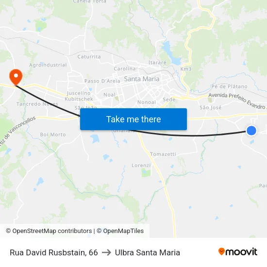 Rua David Rusbstain, 66 to Ulbra Santa Maria map
