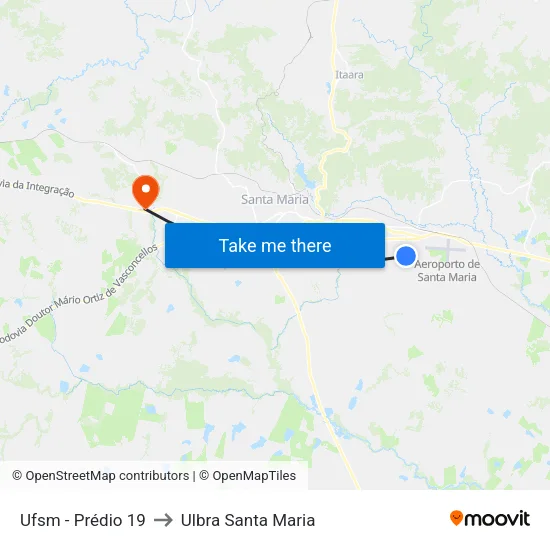 Ufsm - Prédio 19 to Ulbra Santa Maria map