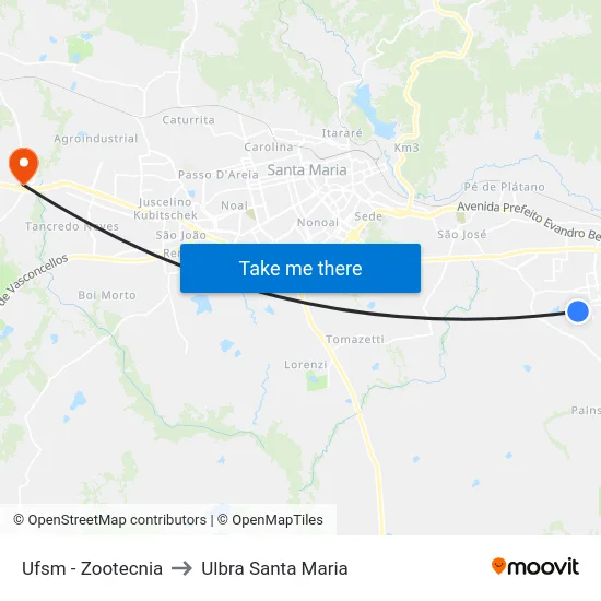 Ufsm - Zootecnia to Ulbra Santa Maria map