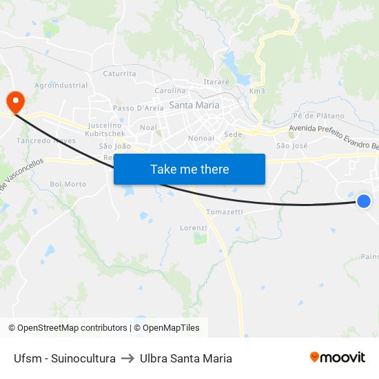Ufsm - Suinocultura to Ulbra Santa Maria map