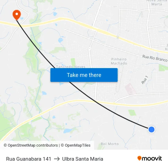 Rua Guanabara 141 to Ulbra Santa Maria map