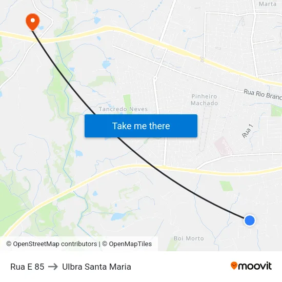 Rua E 85 to Ulbra Santa Maria map