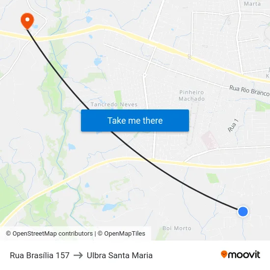 Rua Brasília 157 to Ulbra Santa Maria map