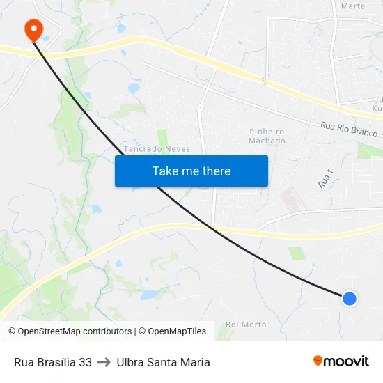 Rua Brasília 33 to Ulbra Santa Maria map