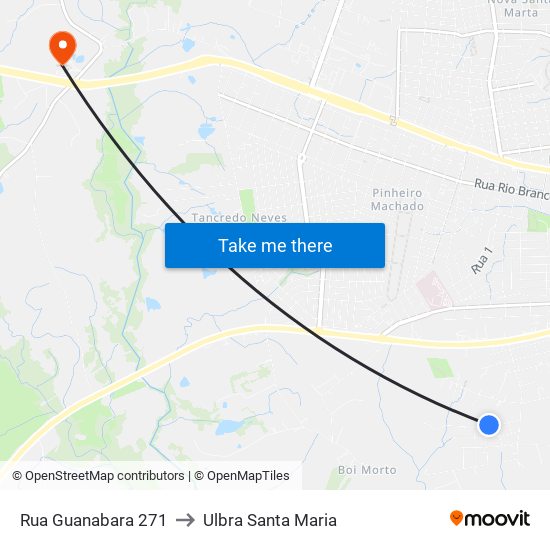 Rua Guanabara 271 to Ulbra Santa Maria map