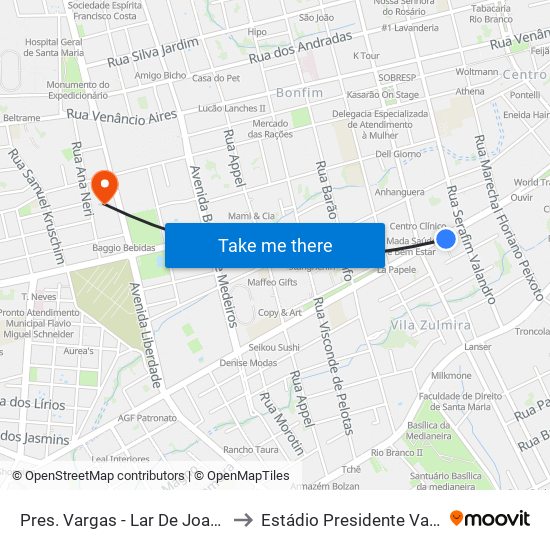 Pres. Vargas - Lar De Joaquina to Estádio Presidente Vargas map