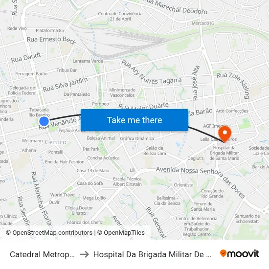 Catedral Metropolitana to Hospital Da Brigada Militar De Santa Maria map