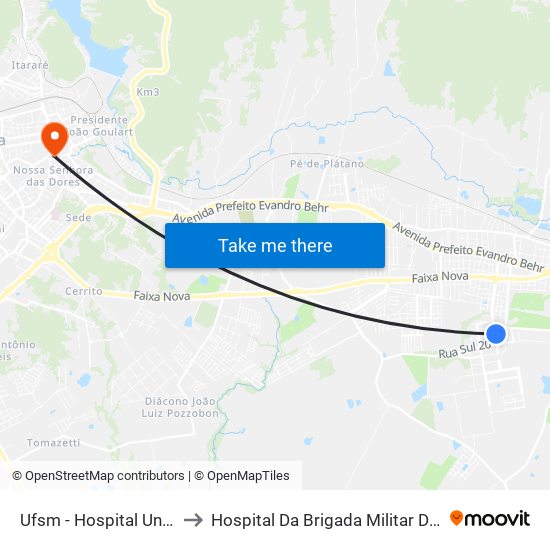 Ufsm - Hospital Universitário to Hospital Da Brigada Militar De Santa Maria map