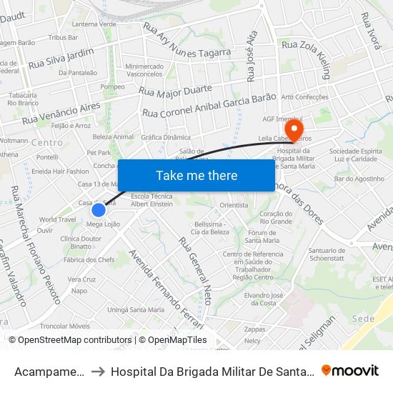 Acampamento to Hospital Da Brigada Militar De Santa Maria map