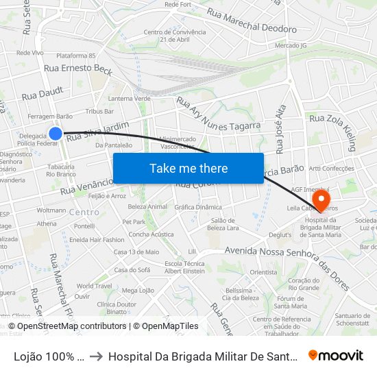 Lojão 100% Útil to Hospital Da Brigada Militar De Santa Maria map