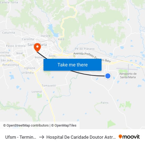 Ufsm - Terminal Urbano to Hospital De Caridade Doutor Astrogildo De Azevedo map