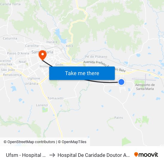 Ufsm - Hospital Universitário to Hospital De Caridade Doutor Astrogildo De Azevedo map
