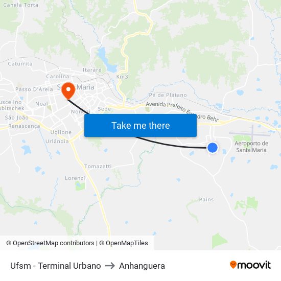 Ufsm - Terminal Urbano to Anhanguera map