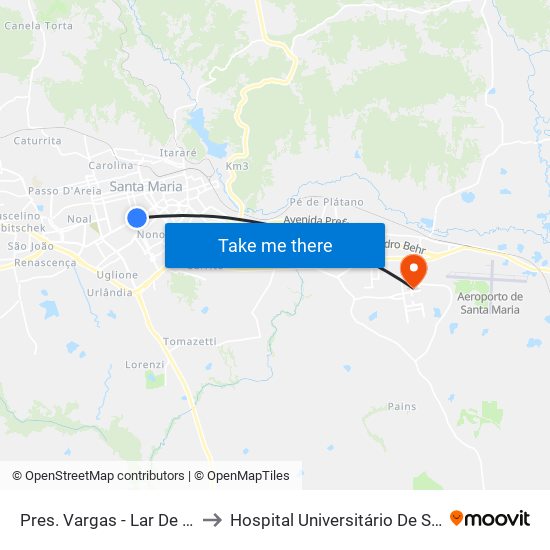 Pres. Vargas - Lar De Joaquina to Hospital Universitário De Santa Maria map