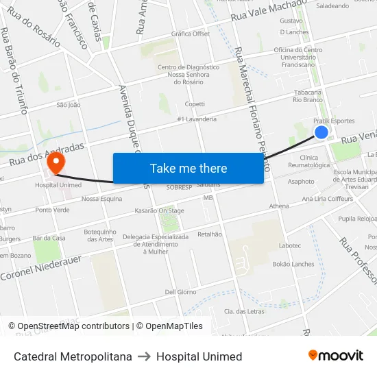 Catedral Metropolitana to Hospital Unimed map