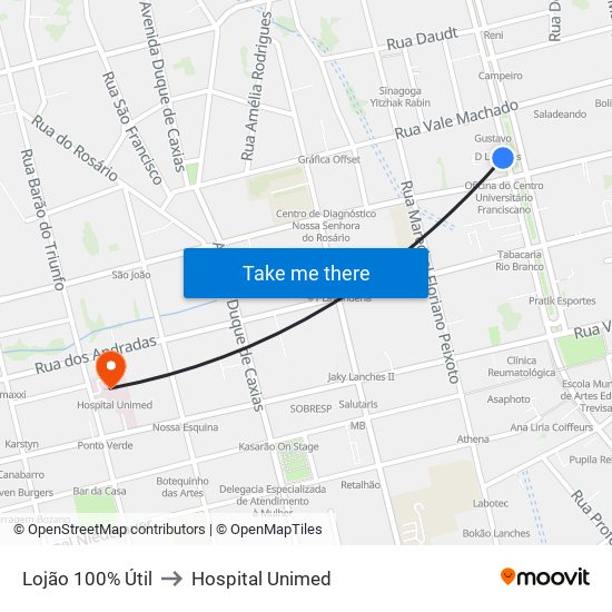 Lojão 100% Útil to Hospital Unimed map