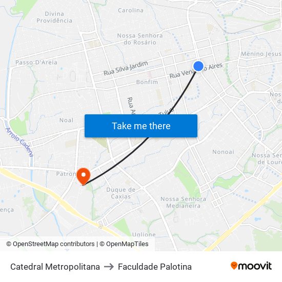 Catedral Metropolitana to Faculdade Palotina map