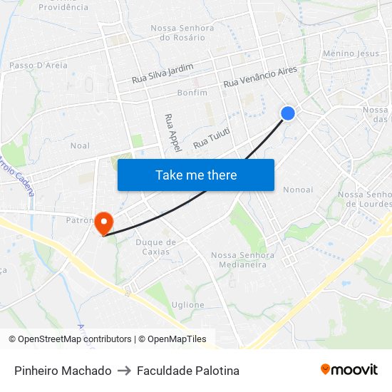 Pinheiro Machado to Faculdade Palotina map