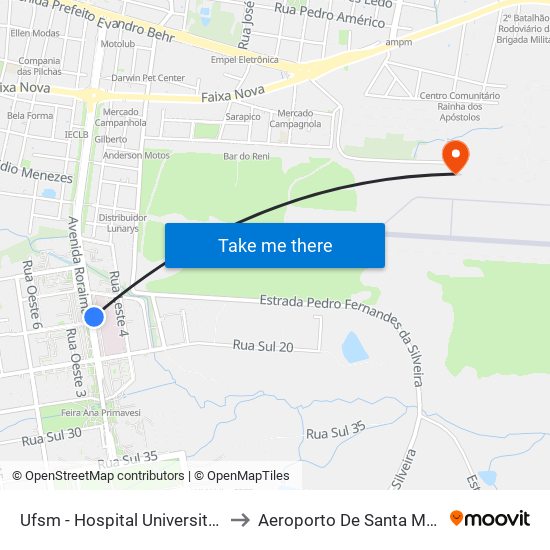 Ufsm - Hospital Universitário to Aeroporto De Santa Maria map